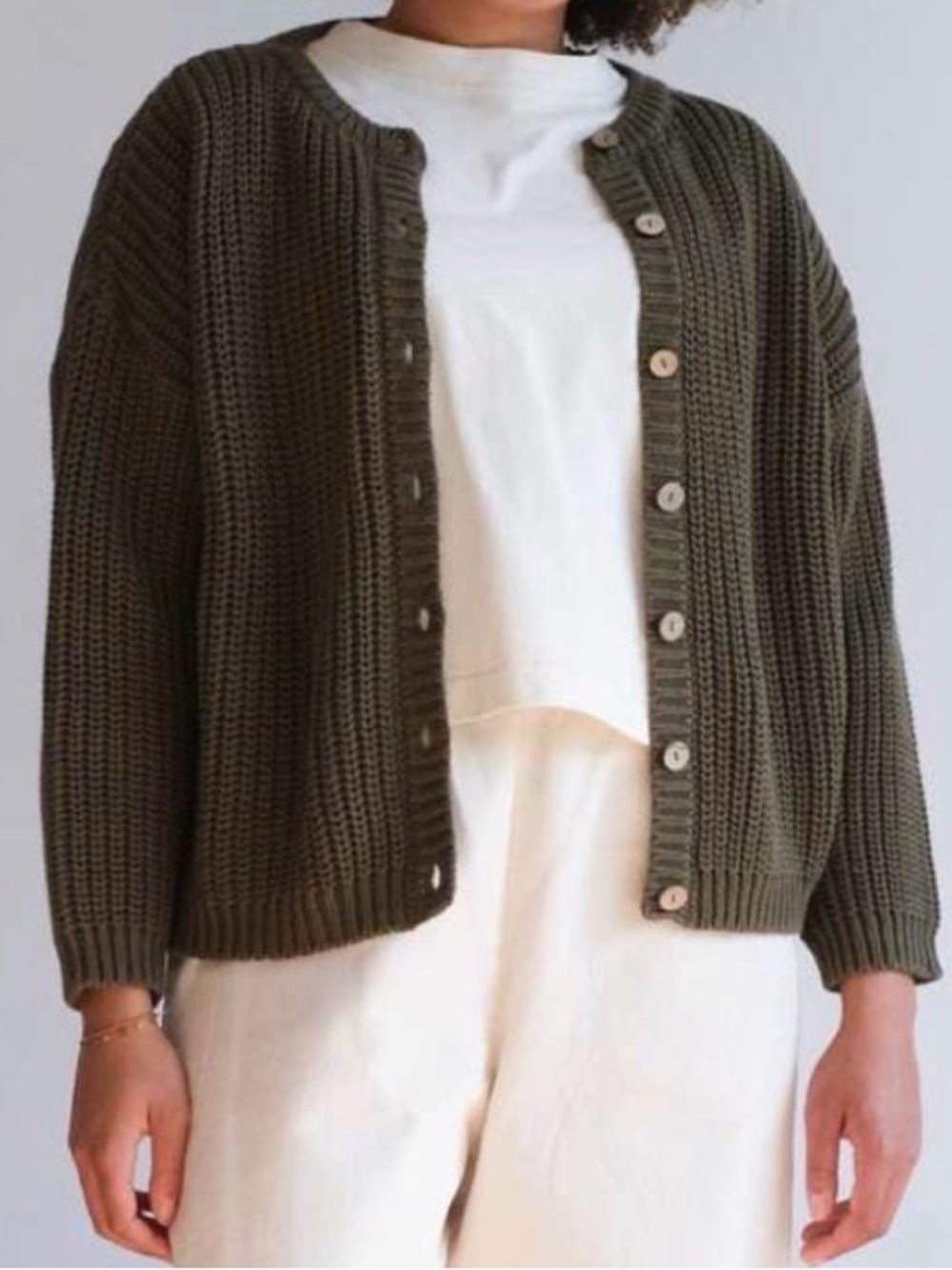 The Simple Folk Organic Chunky Olive Green Button Cardigan Women’s Size XS
